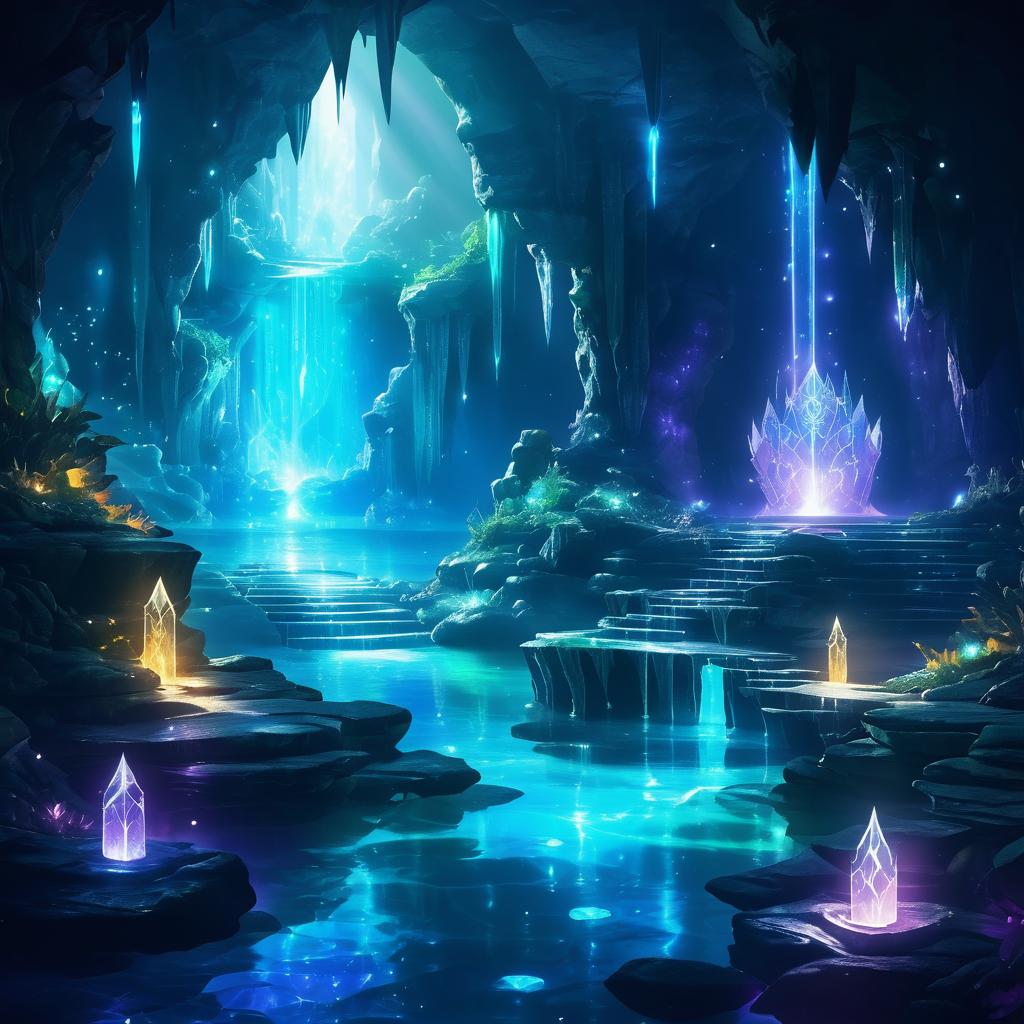 Mystical Cave with Glowing Crystals