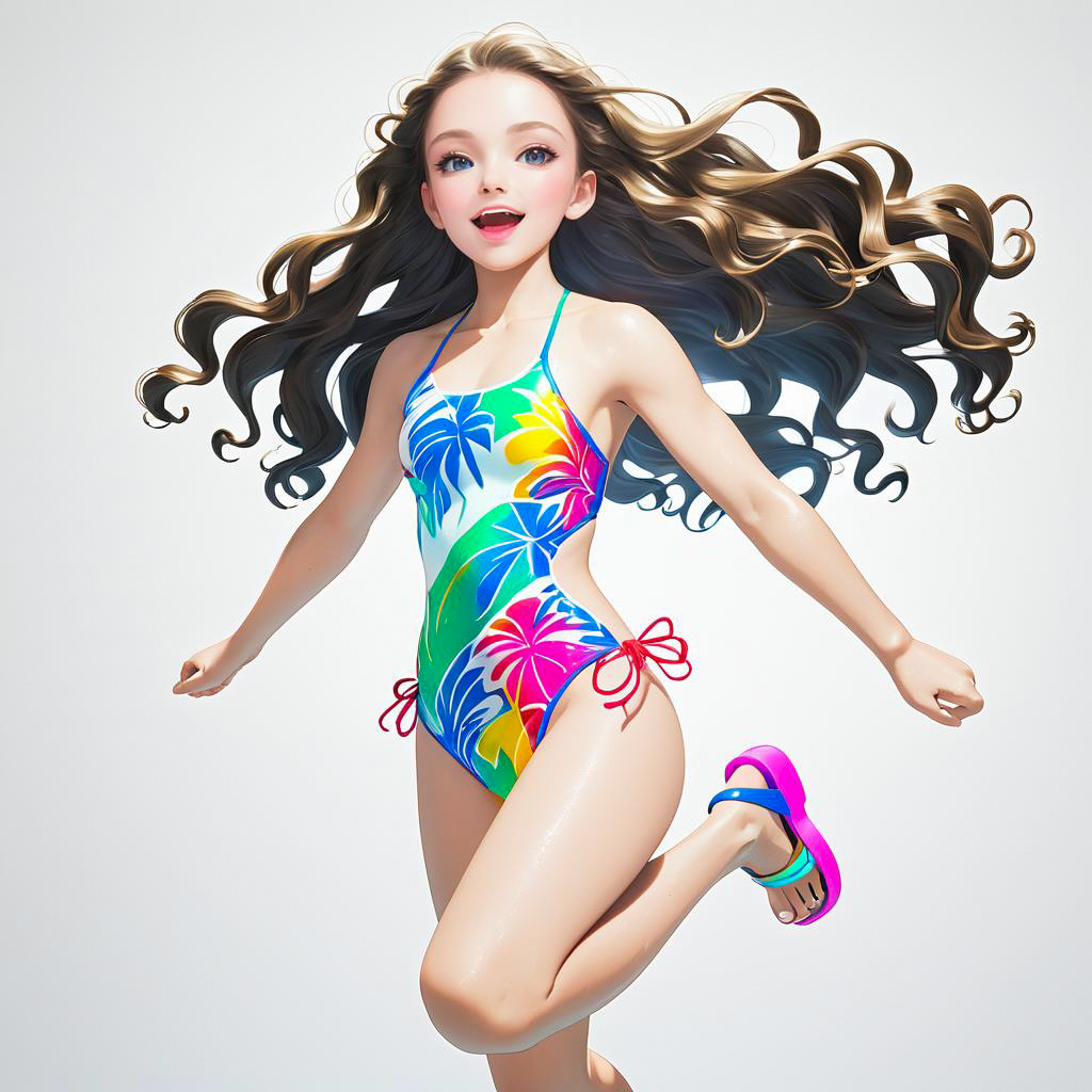 Vibrant CGI of Excited Teen Girl at Beach