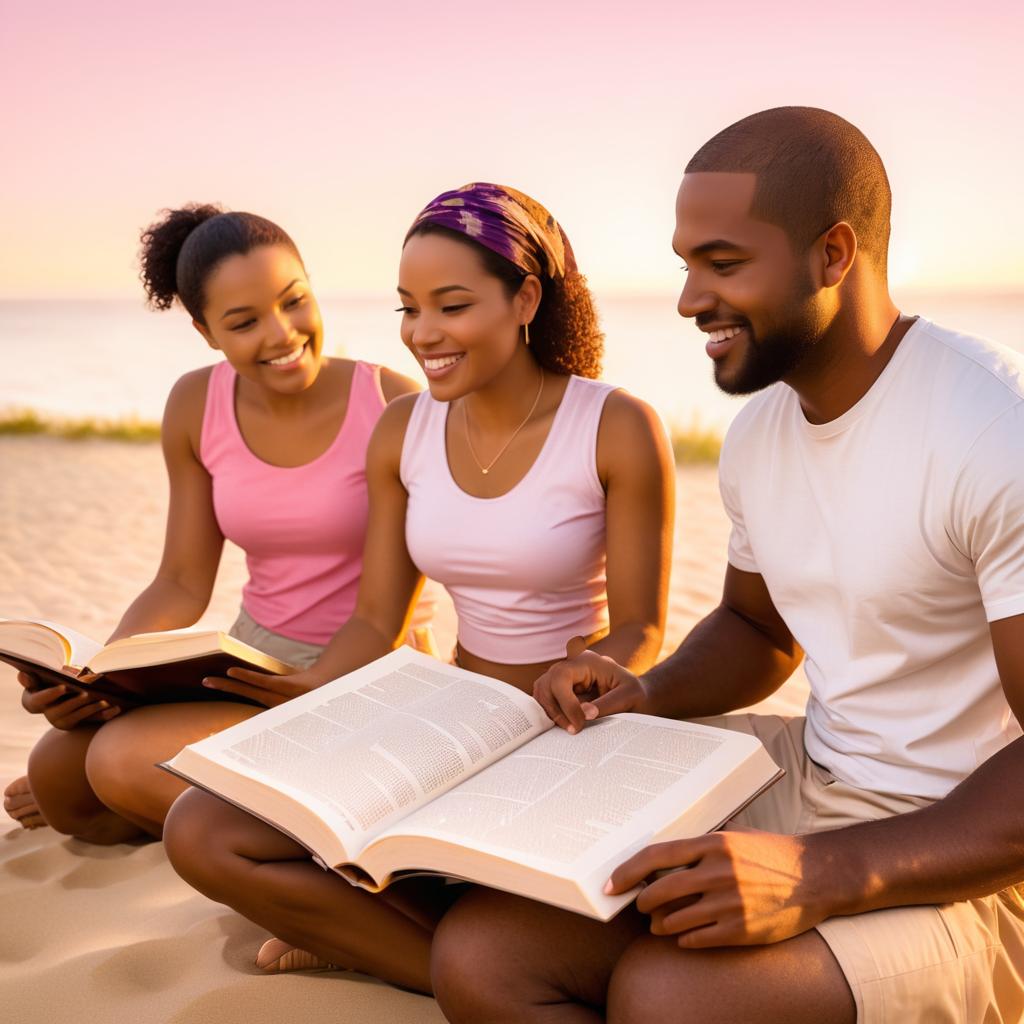 Diverse Friends Studying the Bible at Sunset