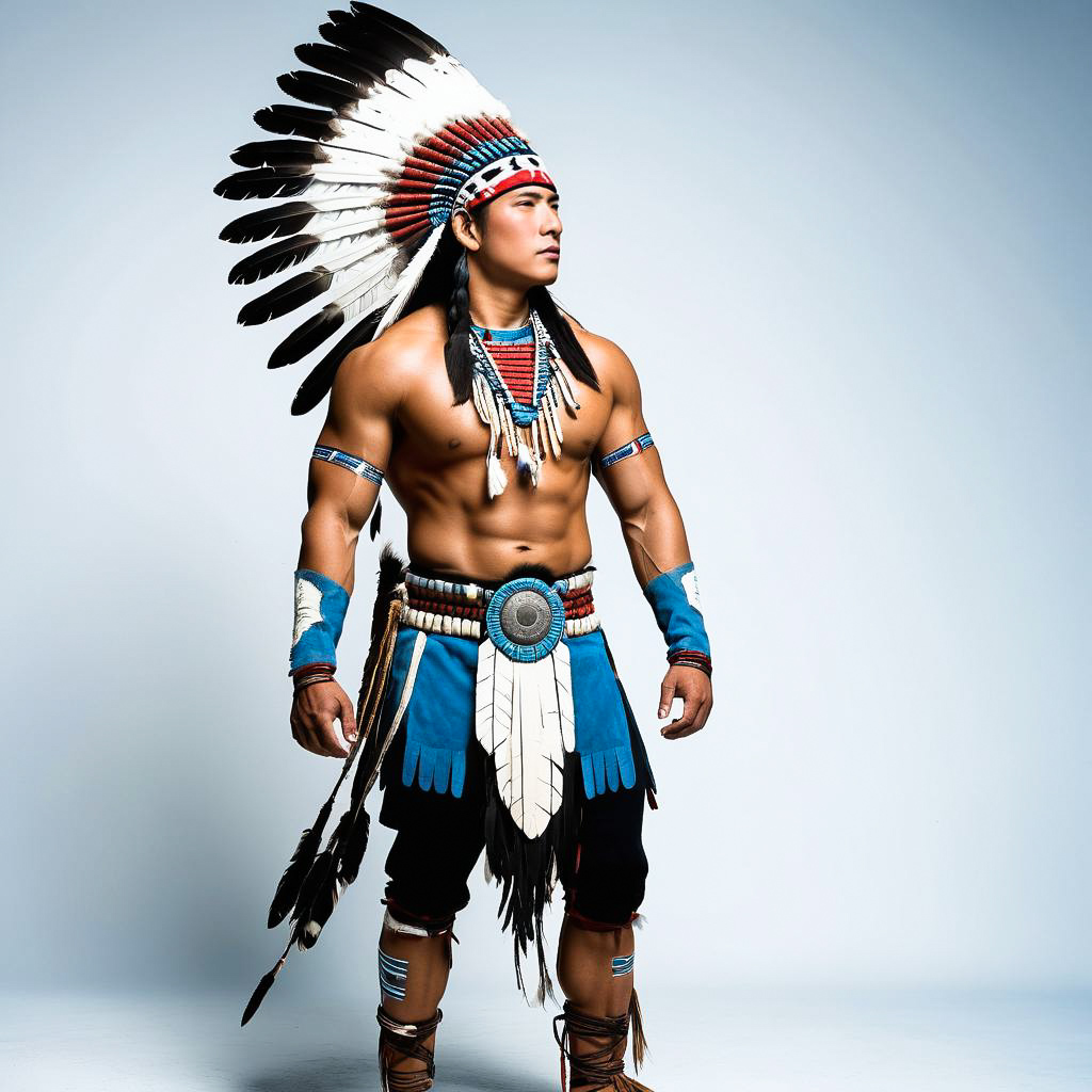 Determined Native Warrior in Regalia