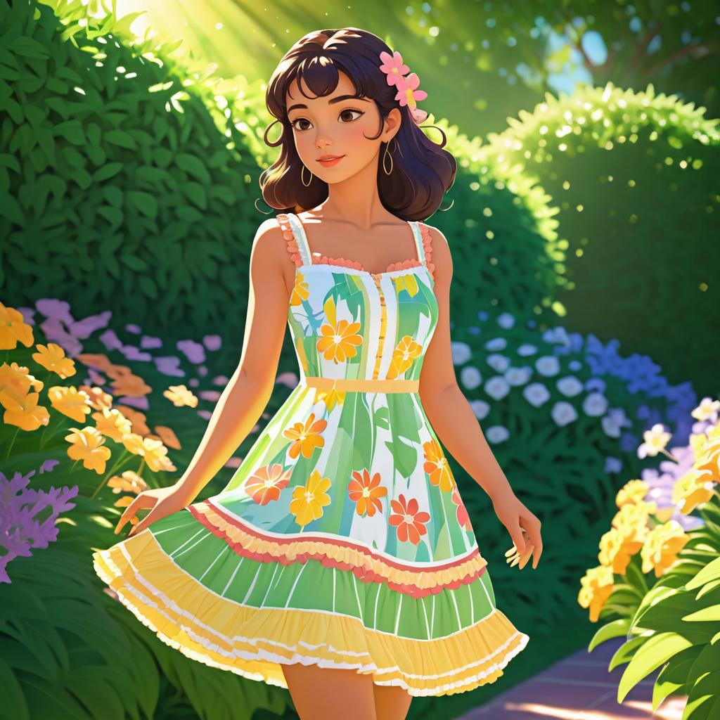 Petite Hispanic Woman in Vibrant Garden