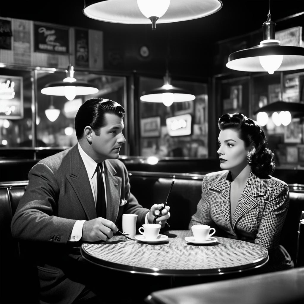 Vintage Noir Diner Scene with Characters