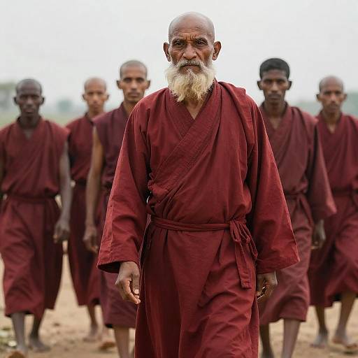 Bald Boys in Red Robes Outdoors