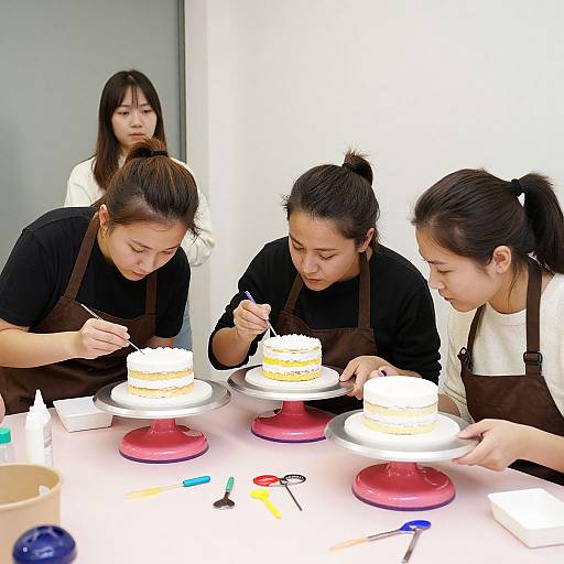 Women Decorating Cakes Together