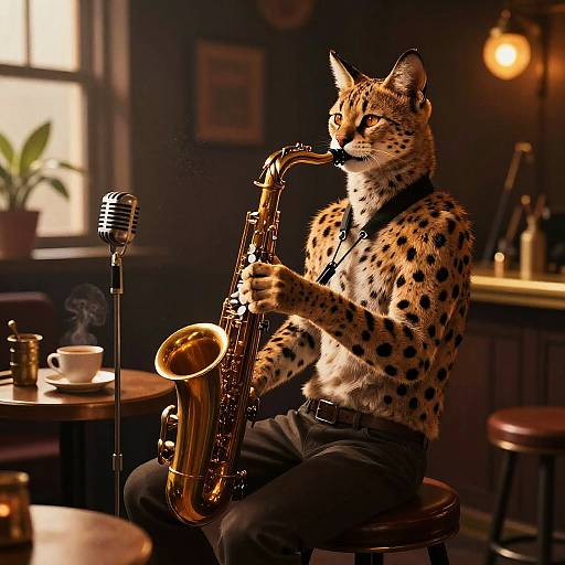 Adult Serval Jazz Saxophonist Portrait