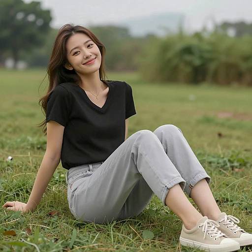 Relaxed Woman in a Green Field