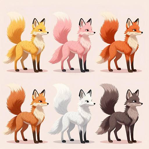 Multi-Tailed Fox Creatures in Pastel