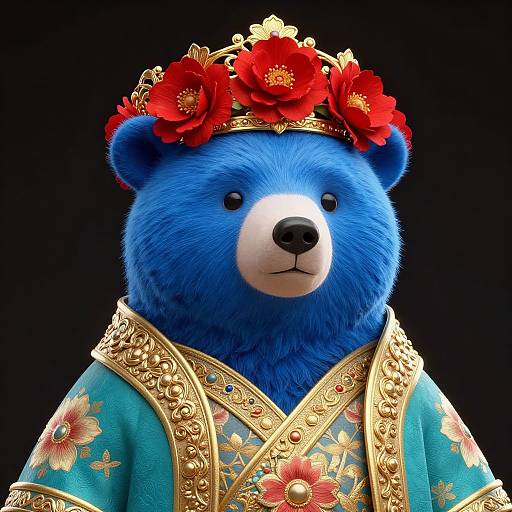 Royal Blue Bear with Floral Crown