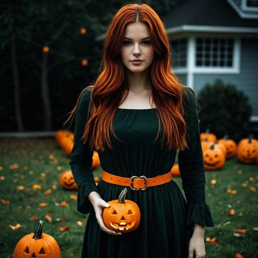 Realistic Halloween Female Character with Pumpkin