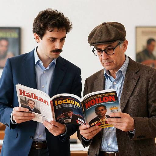 Dapper Duo: Men with Magazines