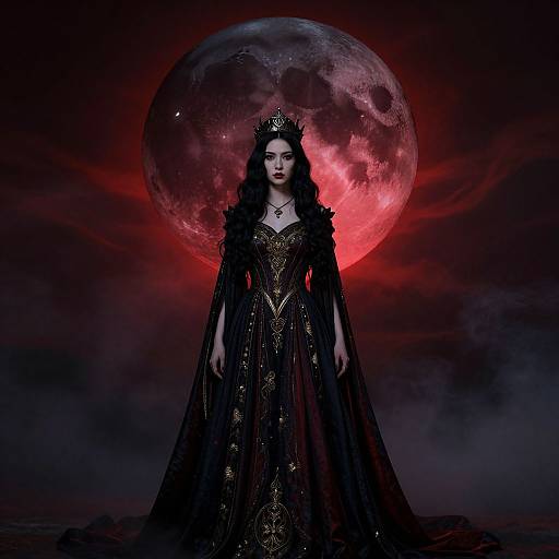 Regal Woman Under Eerie Blood Moon