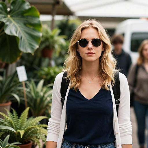 Blonde Woman in Outdoor Plant Market
