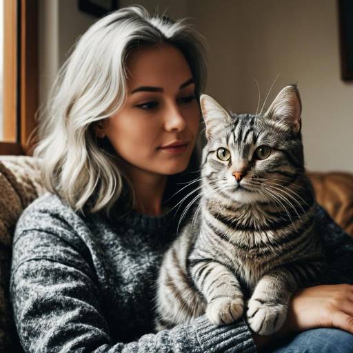 Woman Holding Silver Tabby Cat