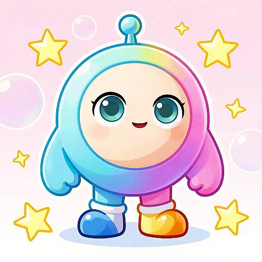 Vibrant Cartoon Character with Whimsical Background