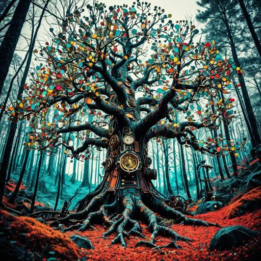Colorful Steampunk Tree in Fantasy Forest