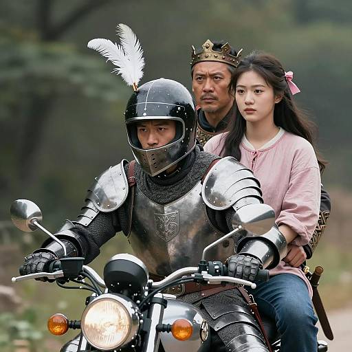 Medieval Riders on a Modern Motorcycle