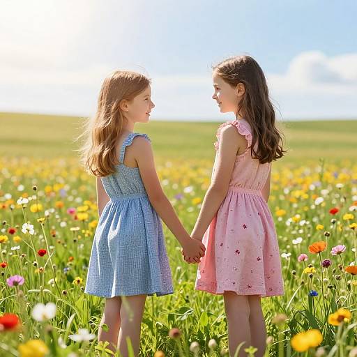 Two Girls in Vibrant Wildflower Meadow