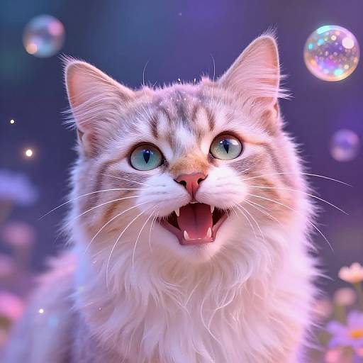 Mystical Smiling Cat with Orbs