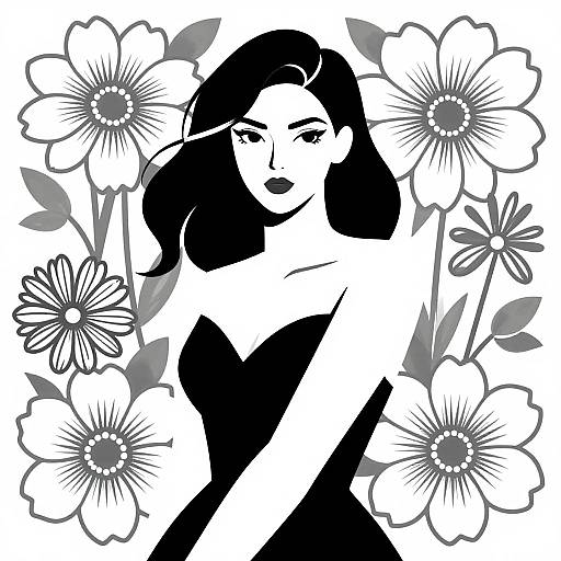 Monochrome Woman with Floral Background