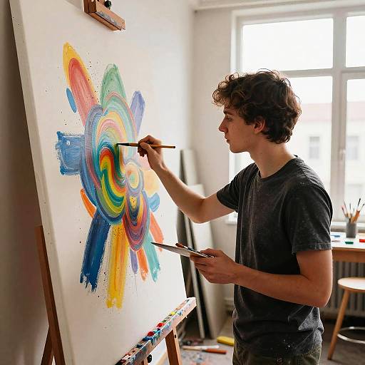 Young Artist Creating Abstract Mural