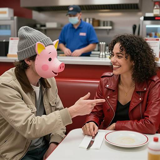 Whimsical Diner Moment with Masks