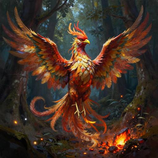 Enchanted Phoenix in Symmetrical Forest