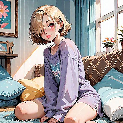 Joyful Blonde Anime Girl Pinup