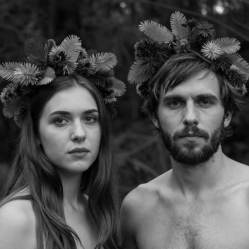 Forest-Themed Portrait in Black and White