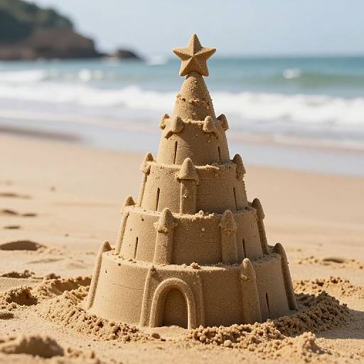 Christmas Tree Sandcastle on Beach