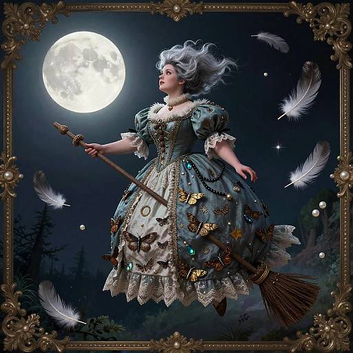 Plump Gothic Enchantress in Moonlight Flight