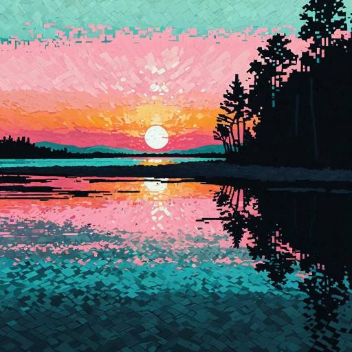 Impressionistic Pixelated Sunset Reflection