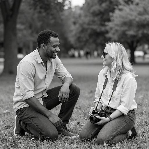 Couple with Cameras in Park