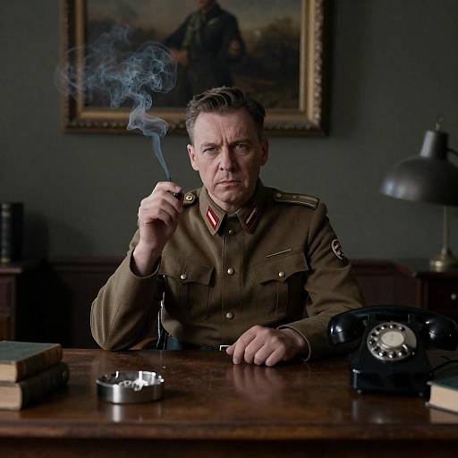 Serious Middle-Aged Man in Nazi Uniform