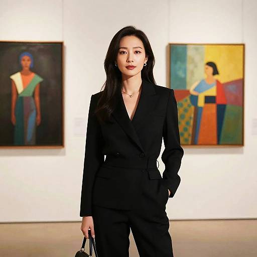 Confident Woman in Artistic Gallery