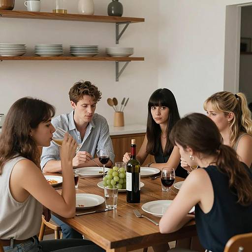 Dining Table Scene with Five Diverse Guests