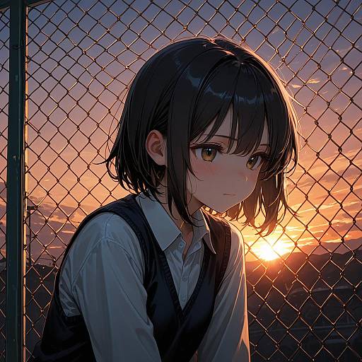 Tearful Girl by Sunset Fence