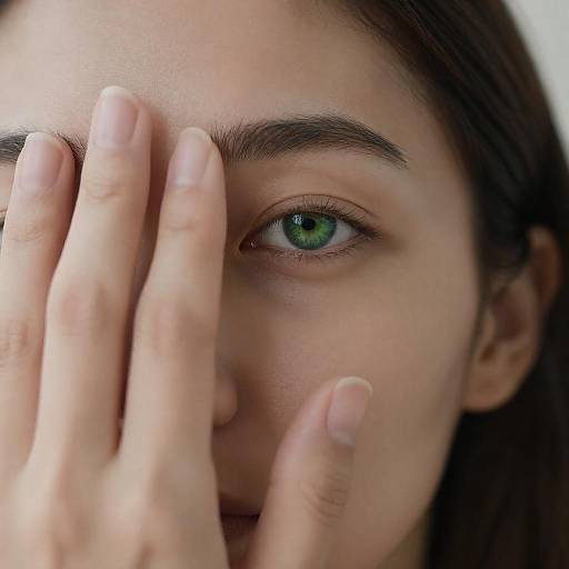 Green-Eyed Woman Hand-Obscured Close-Up Portrait