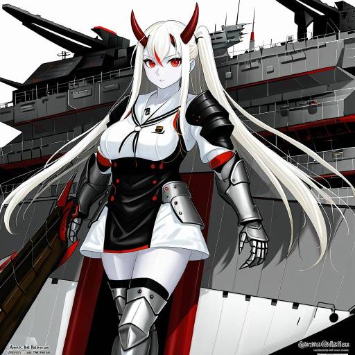 Illustration of Aircraft carrier oni, kantai collection in the style of Mana (remana)
