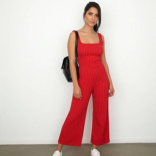 Casual Chic Woman in Striped Jumpsuit