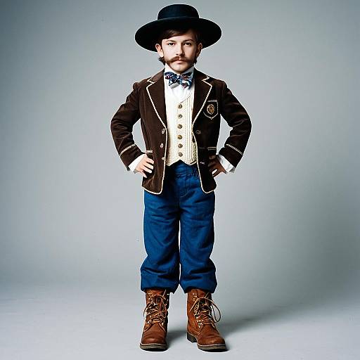 Boy in Vintage American Costume with Mustache