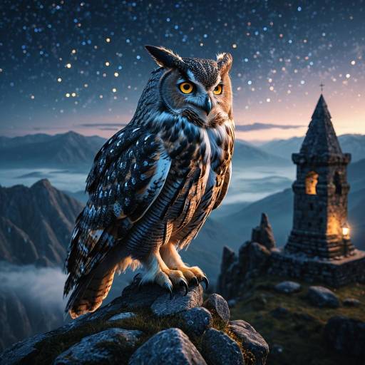 Majestic Owl Wizard on Ancient Tower