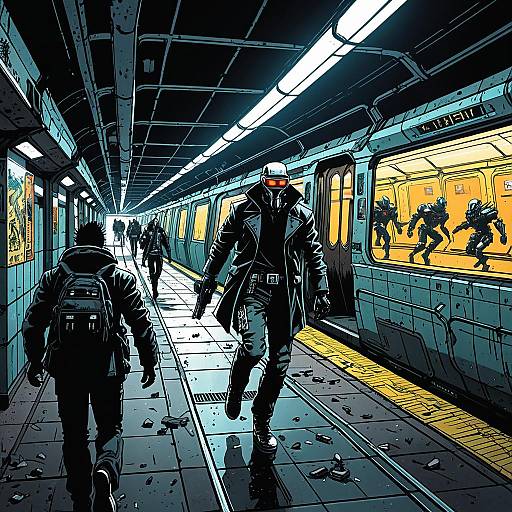 Cyberpunk Detective in Neon Subway Chase