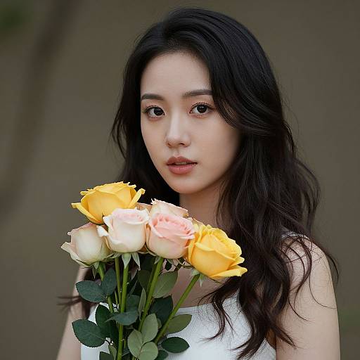 Elegant Woman Surrounded by Flowers