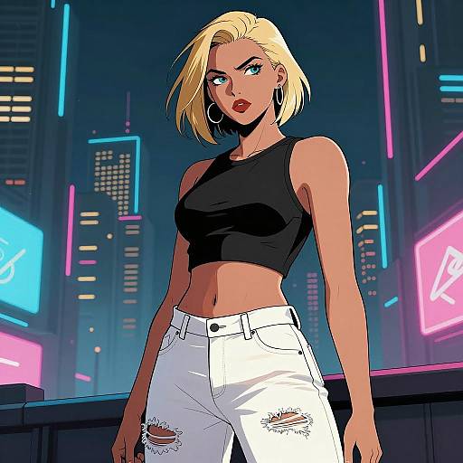 Confident Woman in Futuristic Comic Scene