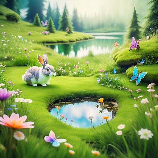 Curious Rabbit in a Magical Meadow Curious Rabbit in a Magical Meadow
