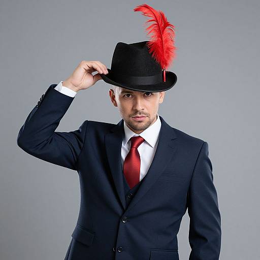 Elegant Man in Red Feathered Hat