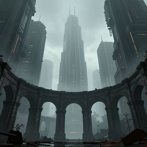 Cyberpunk 3D Futuristic Ruins Scene