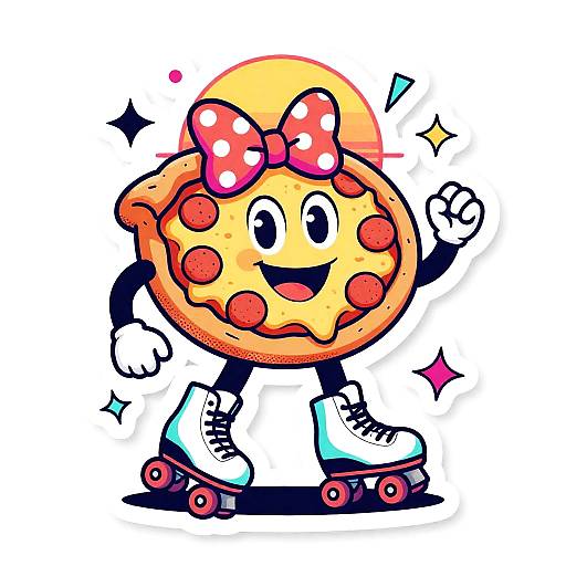 Smiling Pepperoni Pizza on Roller Skates