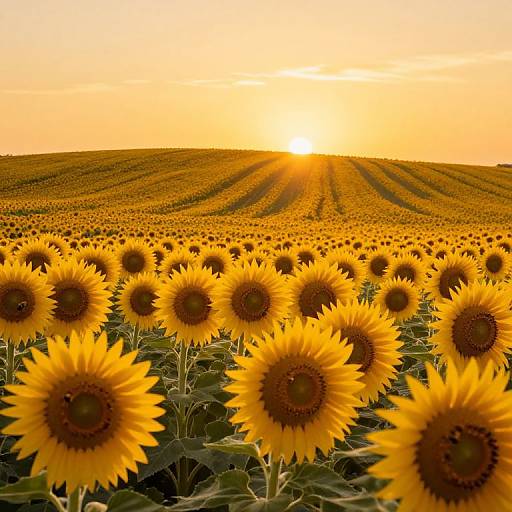 Sunflower Field at Golden Sunset