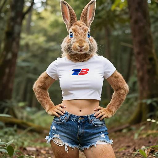 Confident Blonde Furry Bunny in Forest